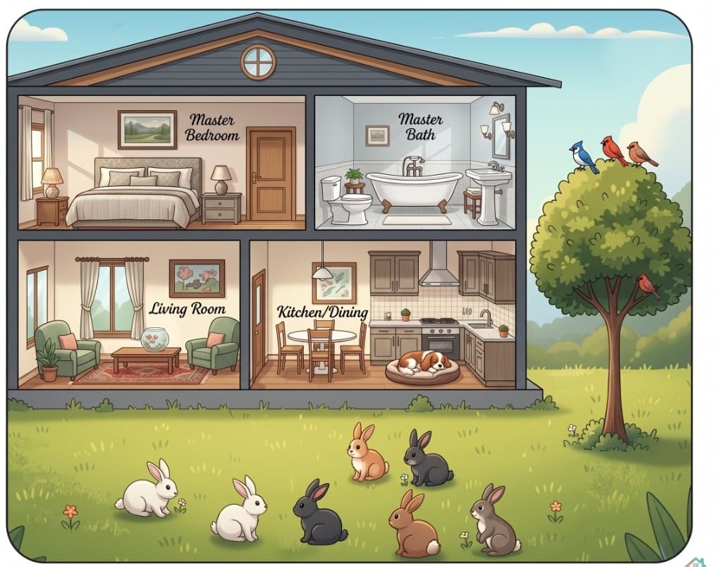 House and garden scene illustration